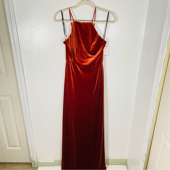 NWT Lovely Drew Square Neck Velvet Maxi Dress with Front Slit in Auburn Moon - Picture 2 of 8